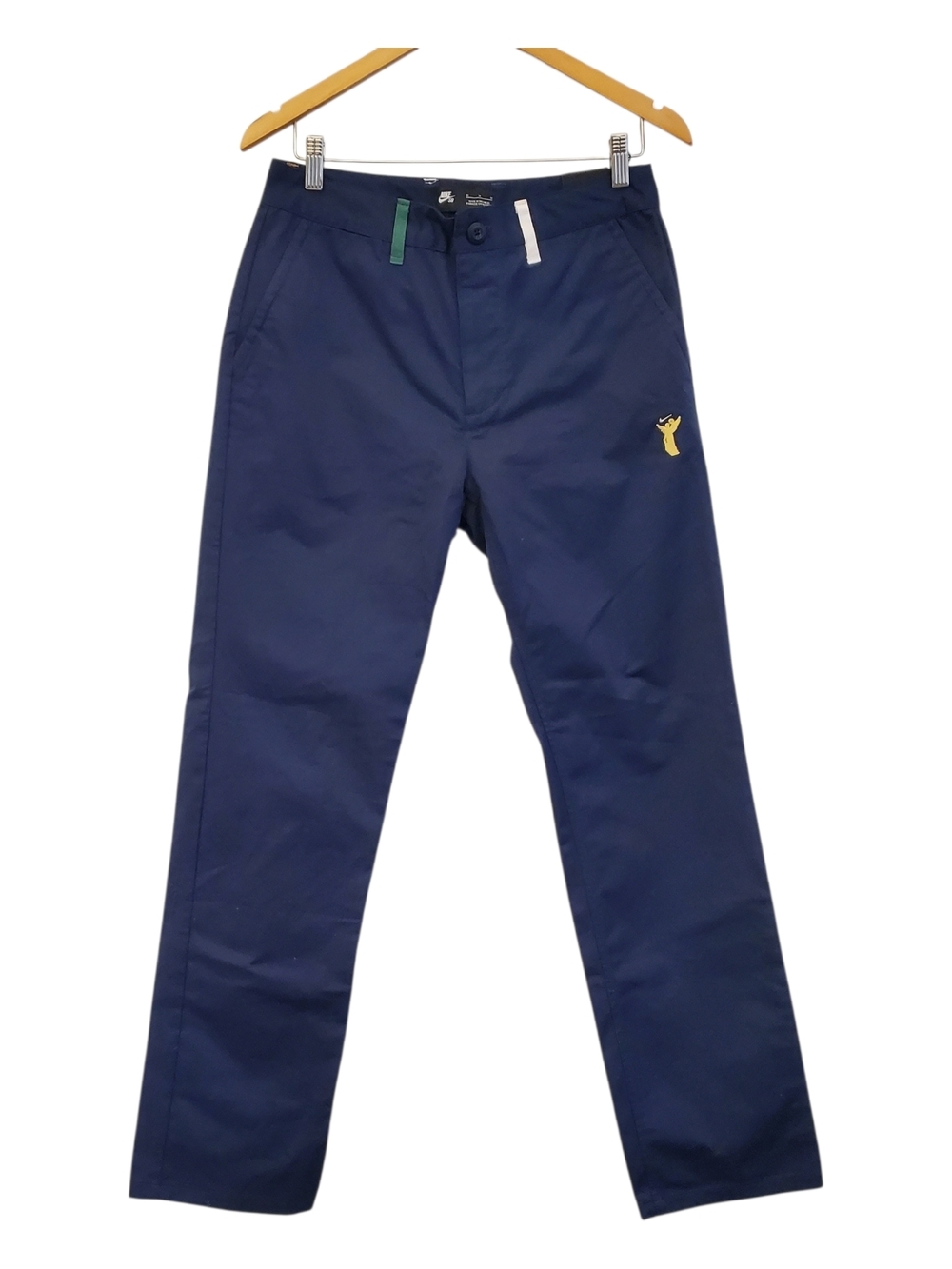 Nike Navy Men’s Chino Pants with Yellow Logo Cotton Performance Stretch 30